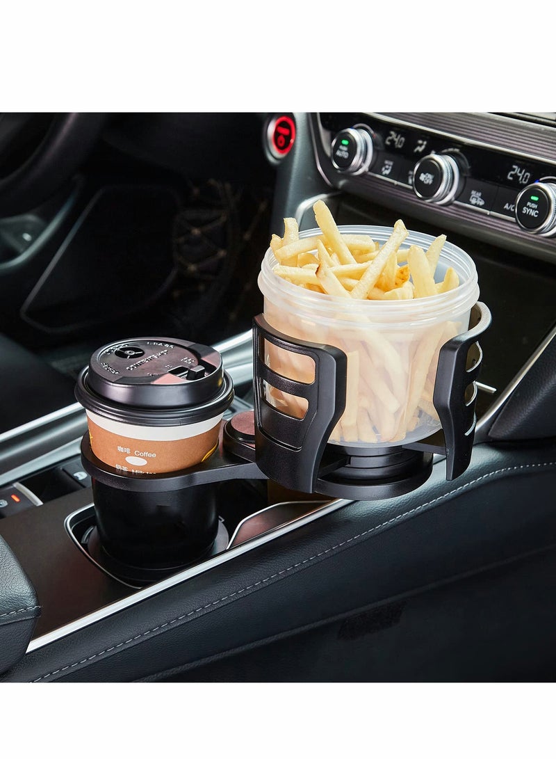 2 in 1 Multifunctional Car Cup Holder Expander Adapter with Adjustable Base, All Purpose and Organizer for Snack Bottles Cups Drinks 360 Degrees Rotating Dual Mount - Image 1