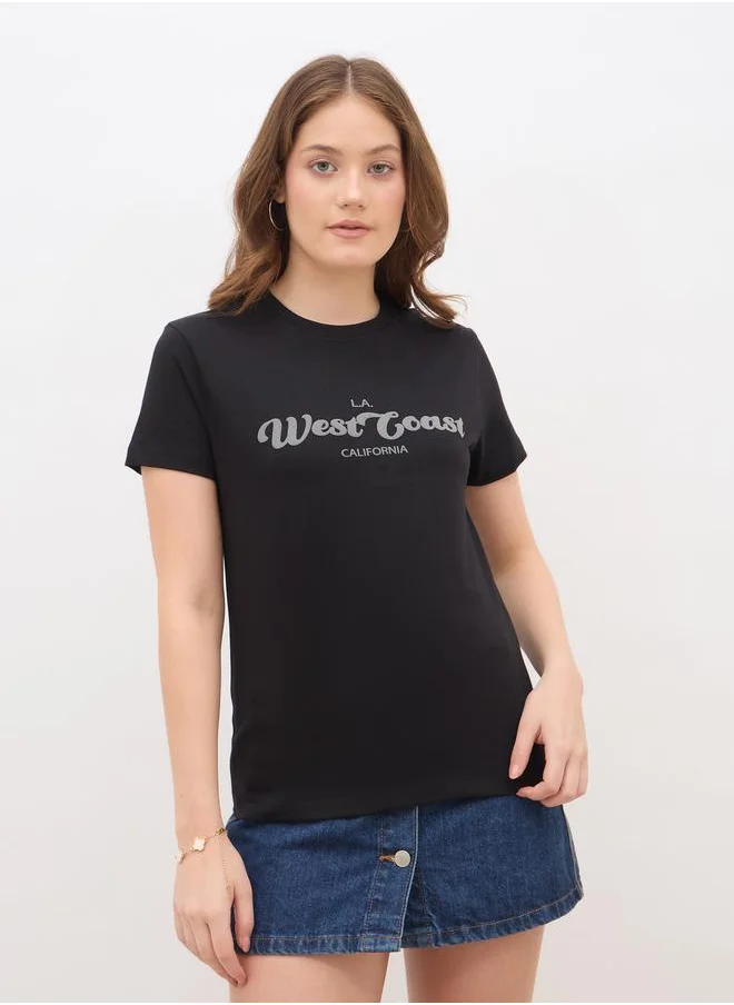 Styli Styli Slogan Print Regular Fit T-Shirt