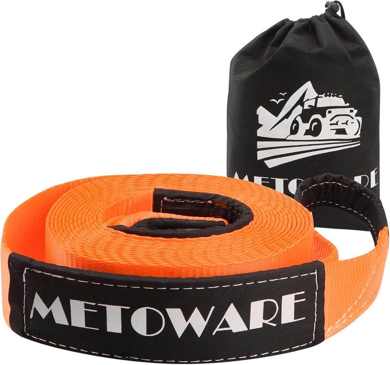 METOWARE حزام سحب مقاس 3 بوصة × 30 قدم، حزام استرداد، أحزمة سحب ثقيلة بسعة 35,000 رطل، أحزمة حلقة معززة ثلاثية، حبل سحب للطرق الوعرة للطوارئ، مقاومة شديدة للماء (حقيبة تخزين إضافية) - Image 1