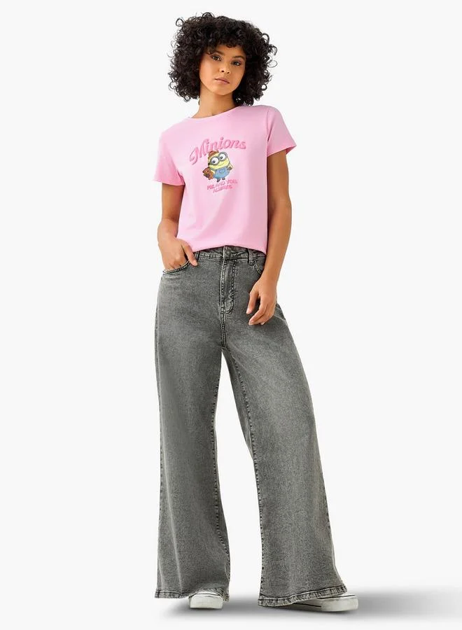 SP Characters Regular Fit Cotton T-shirt with Minions Print