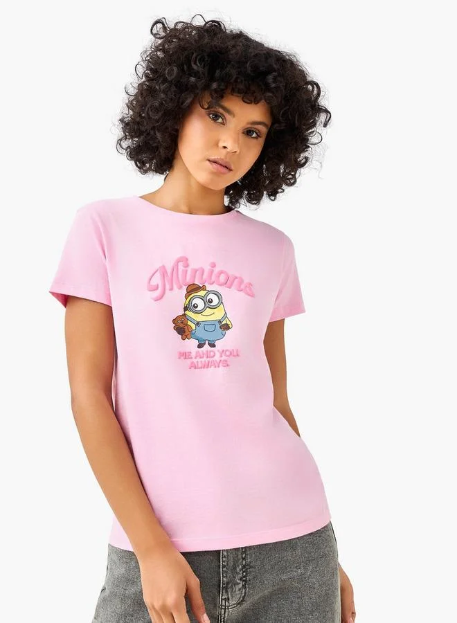 SP Characters Regular Fit Cotton T-shirt with Minions Print
