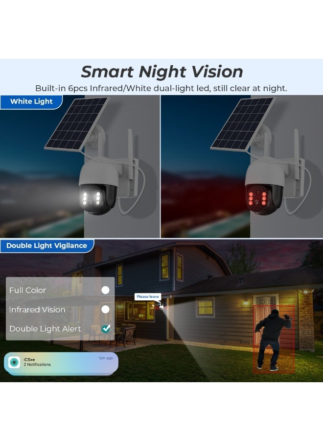 جورتان كاميرا JORTAN الخارجية اللاسلكية 6MP 4G، رؤية ليلية ملونة، مقاومة للطقس IP66، كشف الحركة، تتبع الحركة، التحدث في اتجاهين، بطارية كبيرة 10800 مللي أمبير في الساعة، لوحة شمسية 8 وات، تسجيل على مدار الساعة طوال أيام الأسبوع. - Image 2
