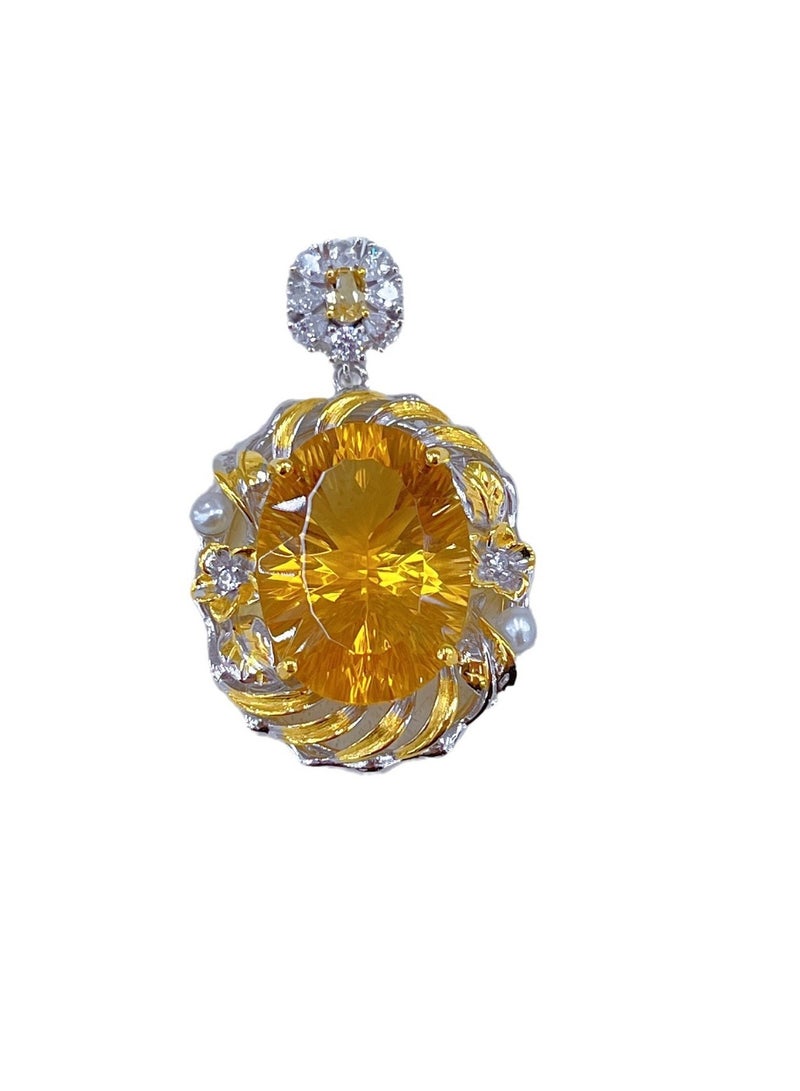 Fashion women cutted natural yellow crystal gem stone necklace pendant，925 sterling silver，part plated by gold，with national jewelry inspection certificate，no include chain  - Image 4