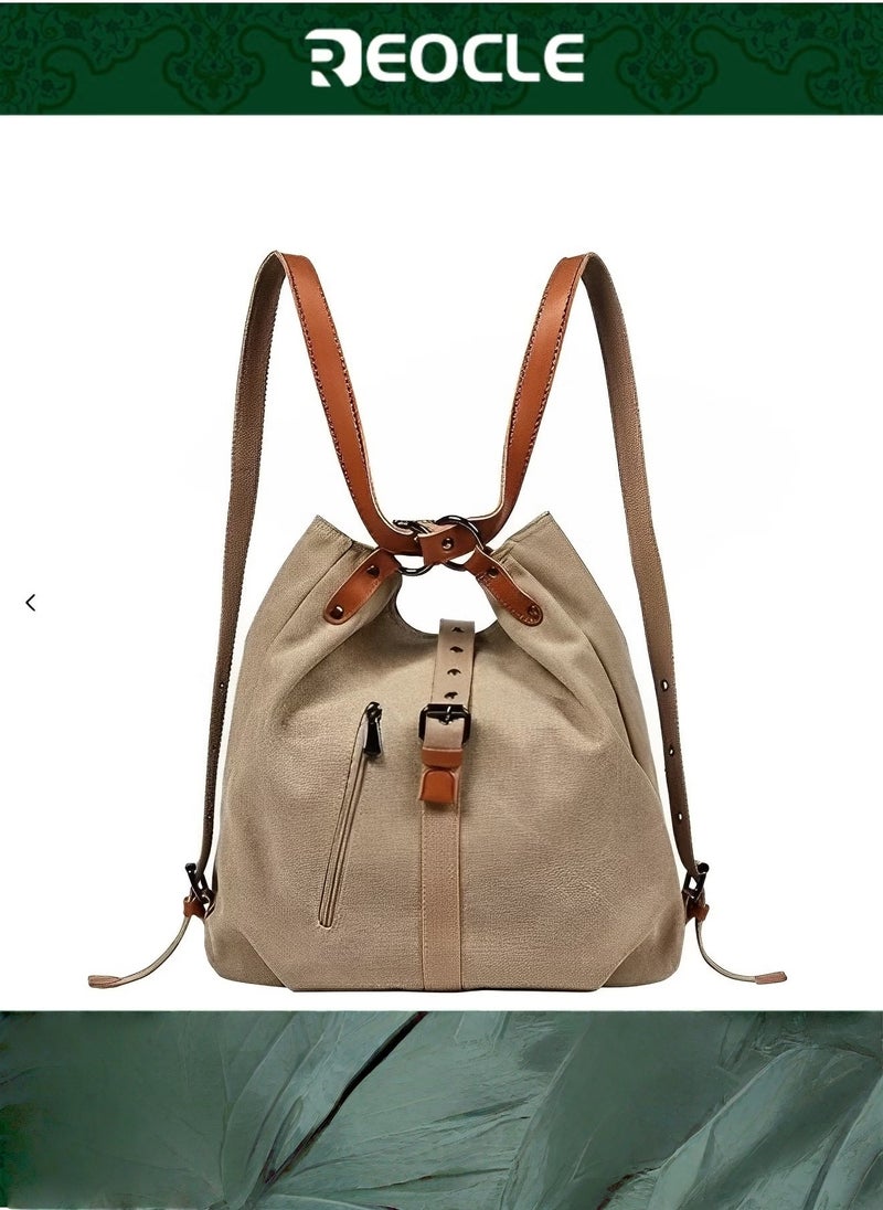 REOCLE Women's Canvas Backpack Purse Casual Tote Handbag Hobo Bag Beach Bag Shoulder Bag for Office & School & Trip & Shopping - Image 1