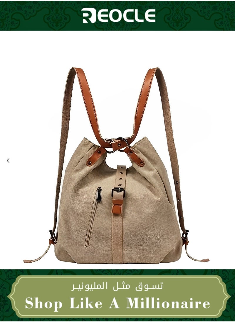 REOCLE - Women's Canvas Backpack Purse Casual Tote Handbag Hobo Bag Beach Bag Shoulder Bag for Office & School & Trip & Shopping - Image 1