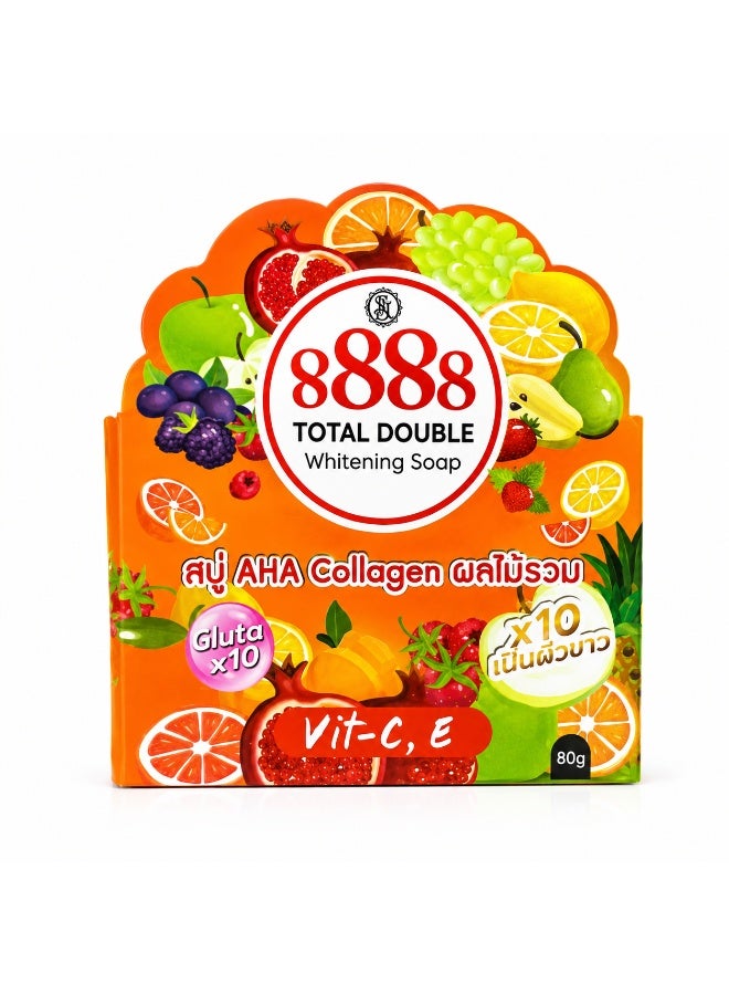 8888 المجموع المزدوج صابون تفتيح 8888 توتال دبل بخلاصة أحماض الفاكهة والكولاجين وفيتامين C و E والجلوتا X10، 80 جم - Image 1
