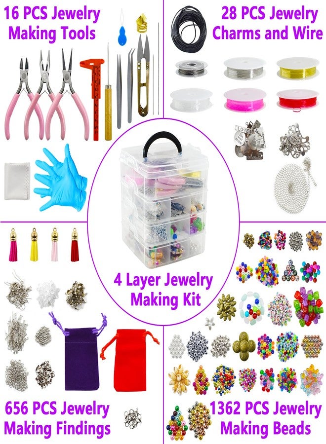Renashed 4 Layer Jewelry Making Supplies Kit with Jewelry Making Tools, Jewelry Charms and Wire, Findings and Assorted Beads for DIY Bracelet, Necklace, Earrings Making or Repairing - Image 2
