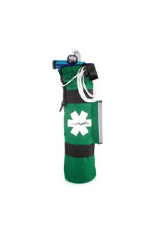 LINE2design Oxygen Cylinder Sleeve Bag - EMS First Responder Emergency Medical Oxygen Bag Portable Travel Size Cylinder Holder with Star of Life Logo - Side Pockets and Adjustable Side Straps - Green