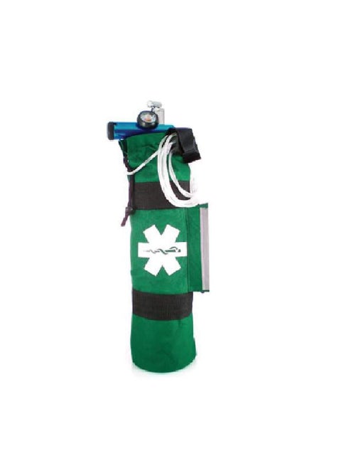LINE2design Oxygen Cylinder Sleeve Bag - EMS First Responder Emergency Medical Oxygen Bag Portable Travel Size Cylinder Holder with Star of Life Logo - Side Pockets and Adjustable Side Straps - Green