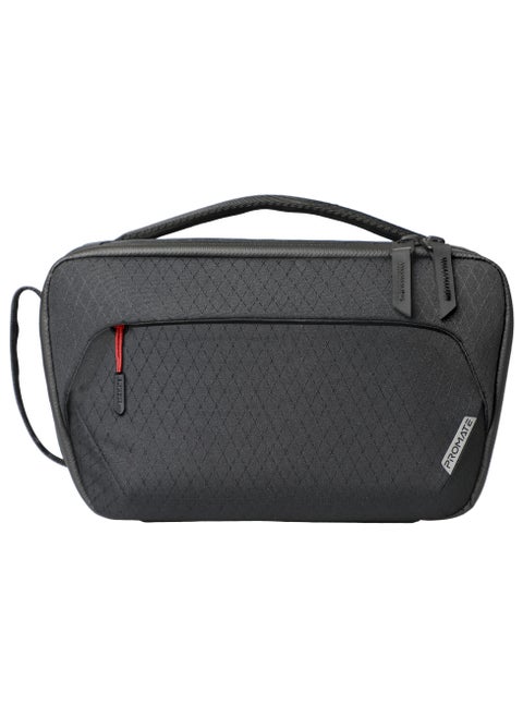 Promate Versatile Handbag, Rip-Resistant Nylon Fabric, Multiple Compartments & Pockets, Includes Leather Magnetic Case and Serpentine Pocket