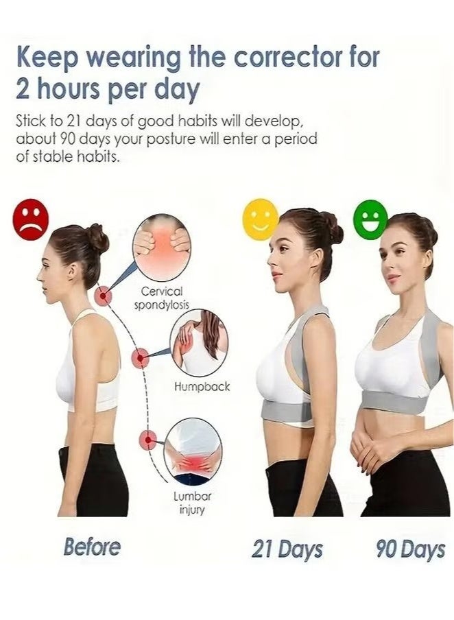 Back Brace and Posture Corrector for Men and Women, Spinal Corrector，Adjustable Back Brace for Hunchback and Posture Support, Relieves Shoulder-Neck-Back Pain (Grey/Size:S/M/L)) - Image 2