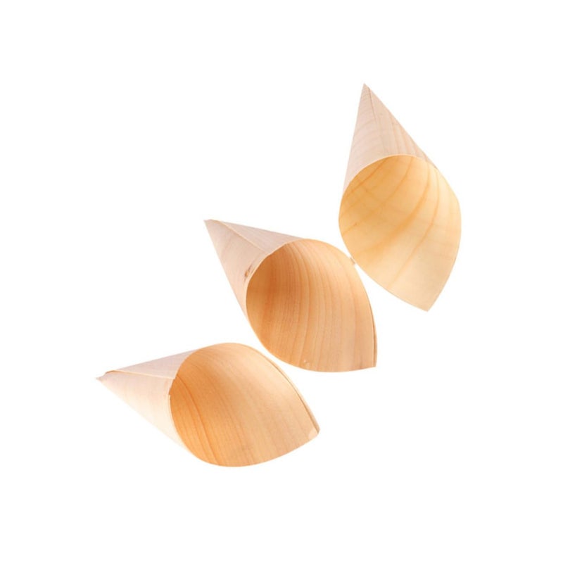 Disposable Wooden Ice Cream Cones 25Pcs Biodegradable Appetizer Holders for Party Desserts - Image 2
