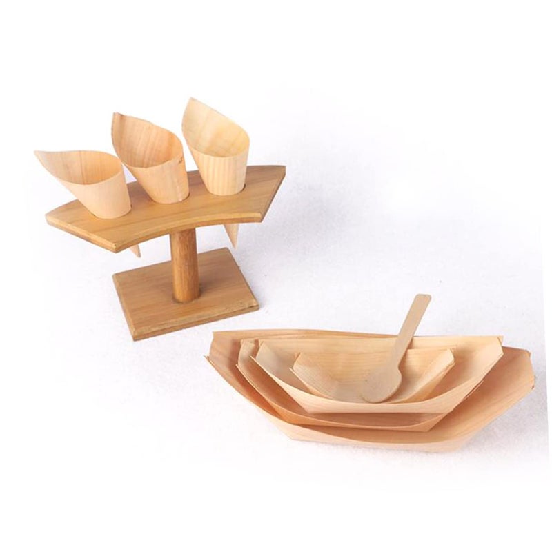Disposable Wooden Ice Cream Cones 25Pcs Biodegradable Appetizer Holders for Party Desserts - Image 4