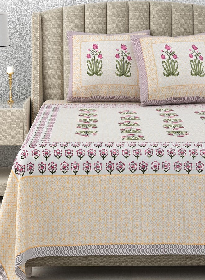 DE CAMA Since 1997 | 100% Cotton 300 TC Premium Super King Size Bedsheet for Double Bed (108 x 108 Inch) with 2 Pillow Covers Set (17 x 27 Inch) Designer Printed Bedsheet Set - Heritage, Multicolor - Image 1