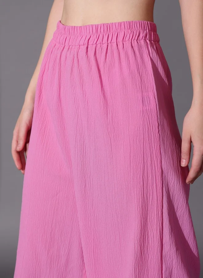 STREET 9 Pink Self Design Top & Palazzos Co-ord Set for Women