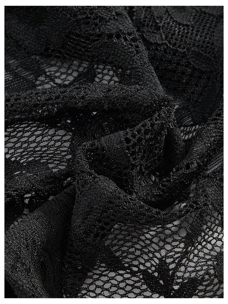 Verdusa Women's Y2k Gothic Goth Halter Top Mesh Sheer Backless Going Out Tops Emo Grunge Clothes Rave Outfits Black Lace Medium - Image 4