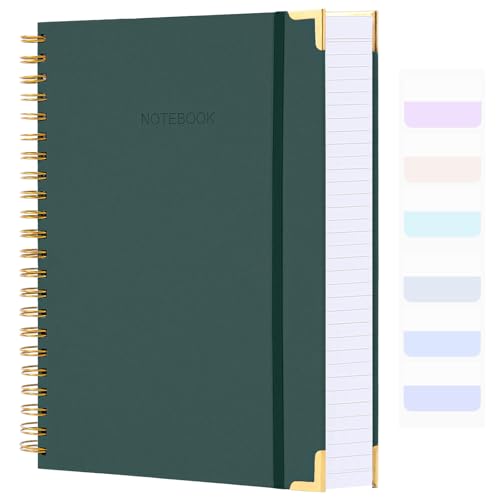 Amanple Spiral Notebook, College Ruled Notebook, 8.5" x 11", 300 Pages Hardcover Leather Notebook Journal for Women Men, A4 Large Lined Journal Notebooks for Work School, 24pcs Index Tabs, Green - Image 1