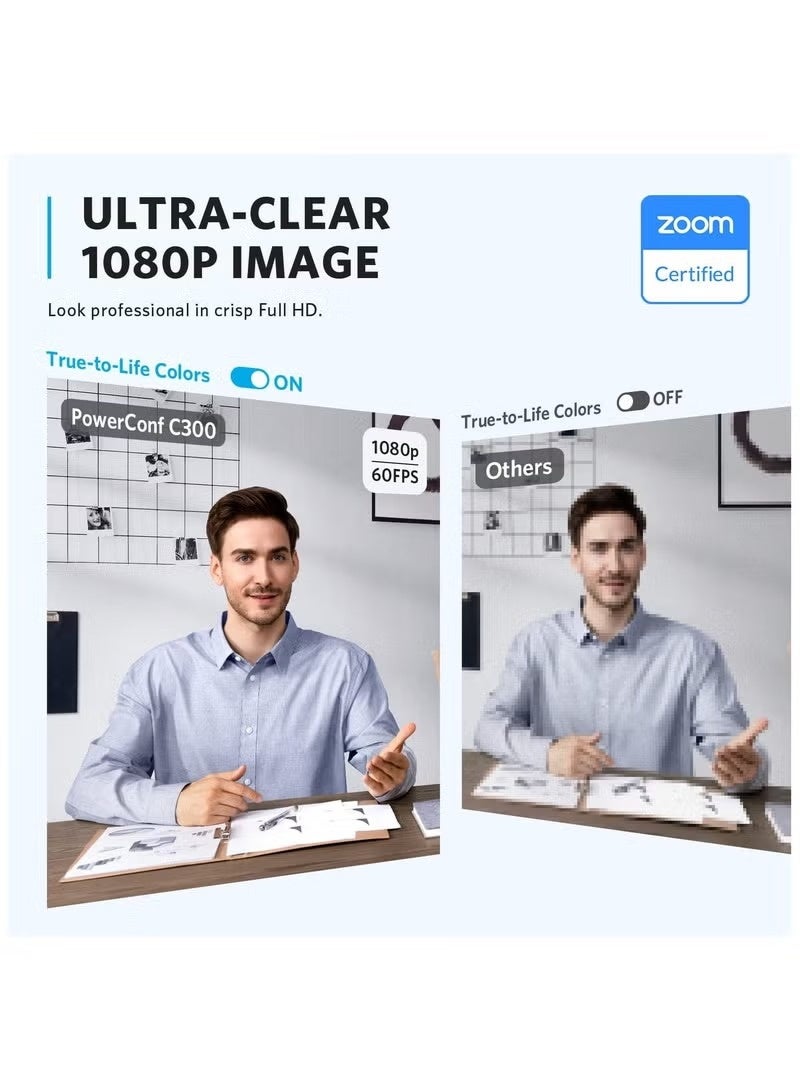 PowerConf C300 Smart Full HD, AI-Powered Framing & Autofocus, 1080p Webcam with Noise-Cancelling Microphones, Adjustable FoV, HDR, 60 FPS, Low-Light Correction, Zoom Certified Black - Image 4
