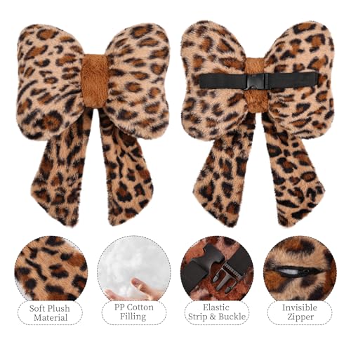 iHUFeather 2 Pack Bow Car Headrest Pillow Comfortable Soft Plush Head Rest Cushion, Neck Pillow for Driving Office Use and Car Interior Decoration (Leopard) - Image 5