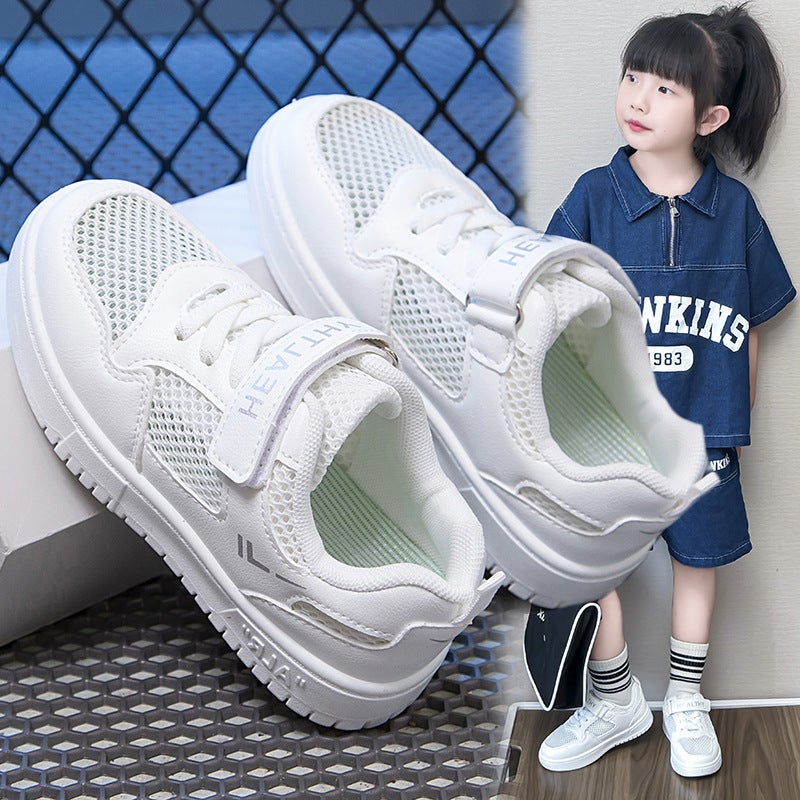 Childrens Shoes Boys Net Shoes Spring Summer Autumn New Mesh Four Seasons Soft Sole Girls Sports Casual White Shoes Board Shoes mesh white