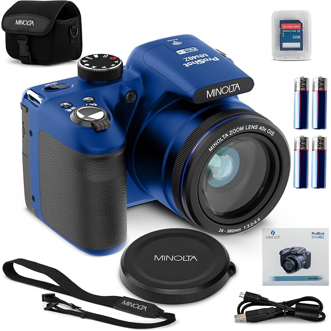 Minolta Mi ProShot MN40Z 20MP Camera, 40X Optical Zoom, 1080p Video (Blue) | Protects your camera gear with dedicated storage for cameras, lenses and everyday essentials. - Image 1