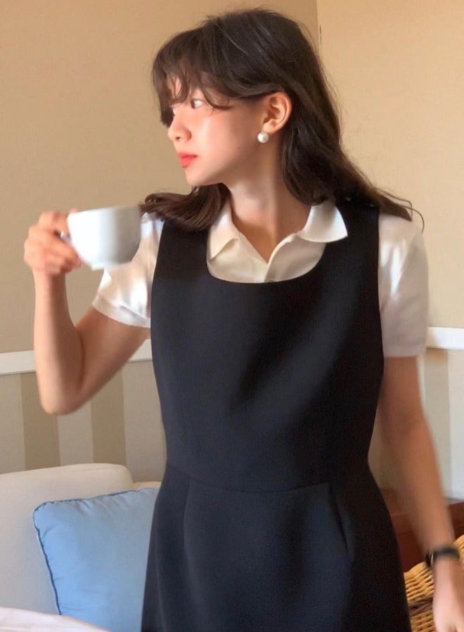The Barnnet, Dongdaemun, South Korea, Waist-Cinching Preppy Square-Neck Dress, Long Skirt  - Image 2