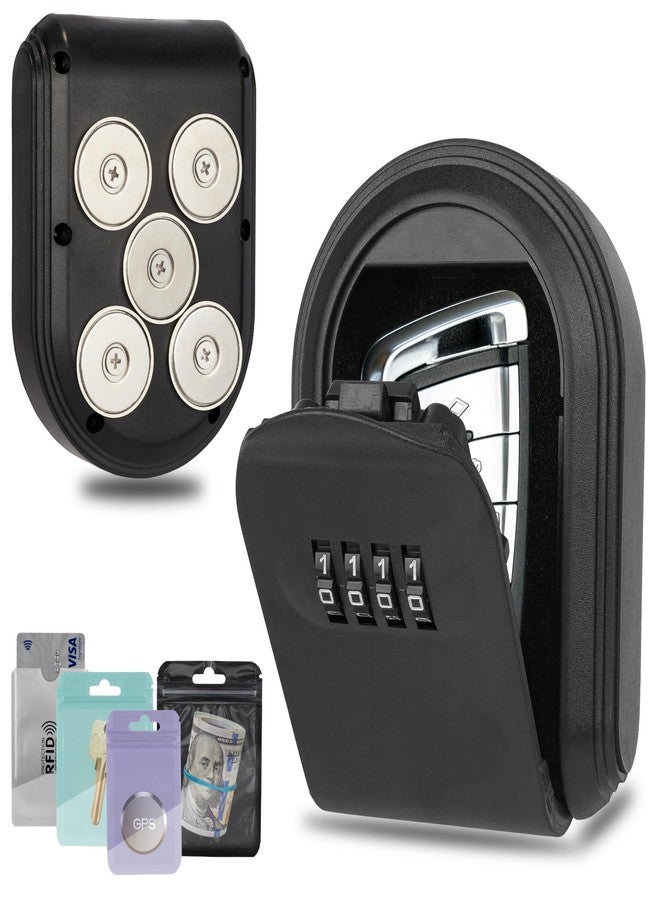 BienBion Magnetic Key Box for Under Car, Hide a Key Outside with Combination Lock Box, Resettable Safe Security Code Lockbox with 5 Strong Magnets, Anti-drop Magnetic Holder Under Car, Truck, Outdoor (1,Black) - Image 1