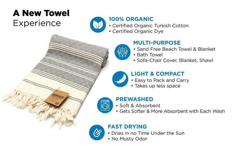 DEMMEX Ultra Soft Turkish Bath and Beach Towel - 100% Organic Cotton, Lightweight Quick-Dry Peshtemal, Prewashed, Diamond Weave, Oeko-TEX Certified, 71x36 - Luxury Beach, Spa, Bathroom Use, Dark Gray - Image 4
