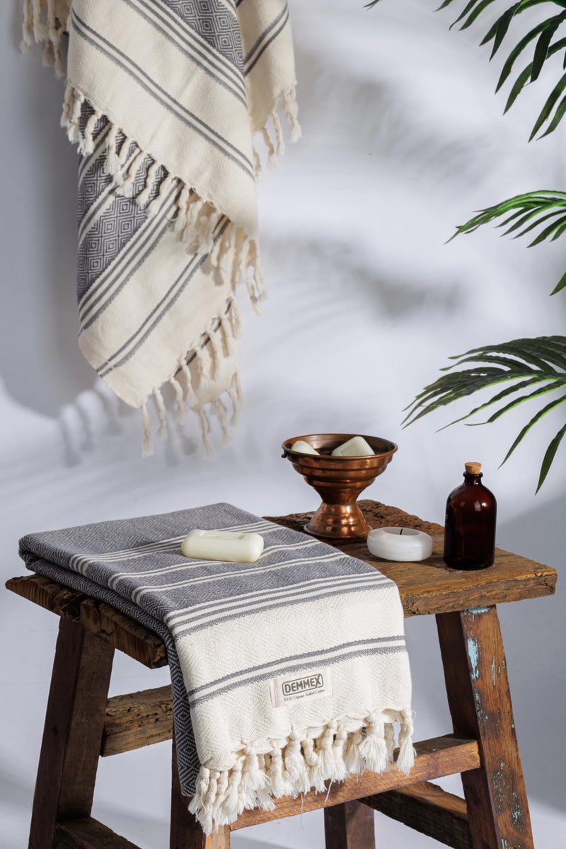 DEMMEX Ultra Soft Turkish Bath and Beach Towel - 100% Organic Cotton, Lightweight Quick-Dry Peshtemal, Prewashed, Diamond Weave, Oeko-TEX Certified, 71x36 - Luxury Beach, Spa, Bathroom Use, Dark Gray - Image 2
