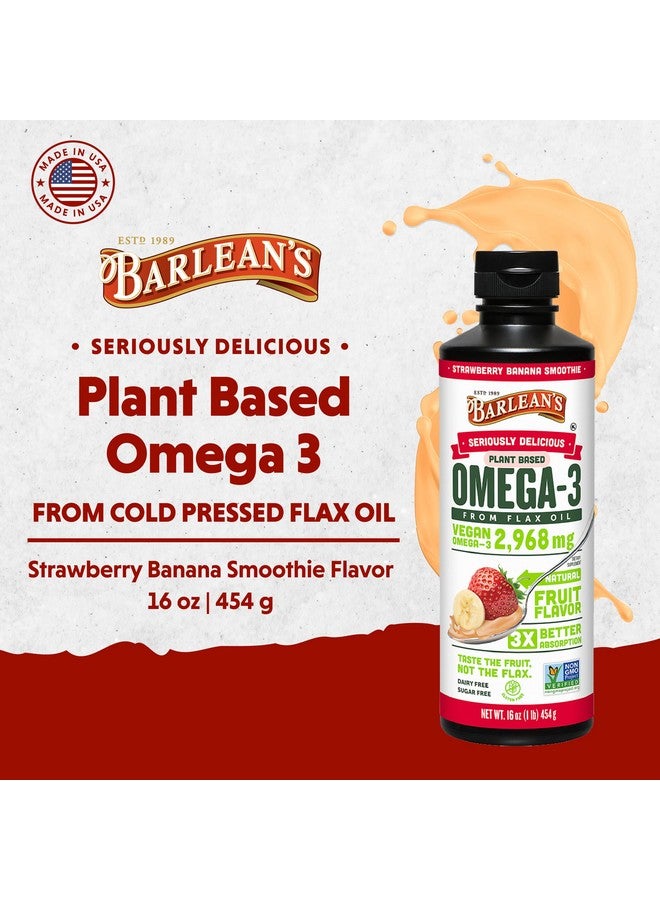 Barlean's Strawberry Banana Flaxseed Oil Liquid, Vegan Omega 3 6 9 Supplements for Kids & Adults from Cold Pressed Flax Seed Oil with 2,968 mg of Vegan Omegas, Non-GMO & Gluten Free, 8 oz - Image 2