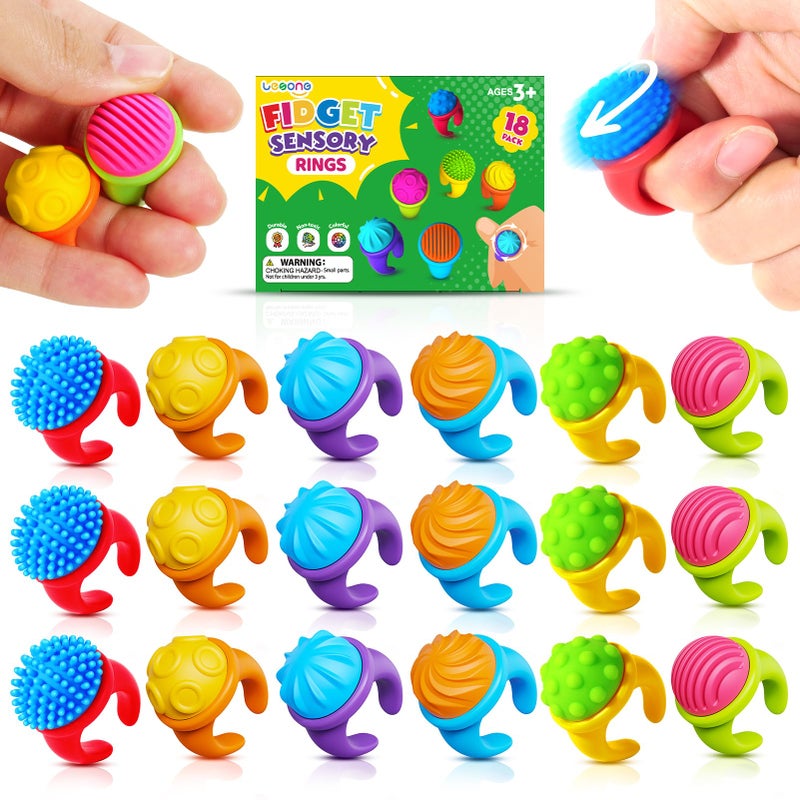 LESONG Fidget Toys Sensory Rings for Kids 18 Pack Textured Spinner Rings Fidget Sensory Toys for Autism ADHD Special Needs Classroom Fidgets for Easter Basket Fillers Egg Stuffers - Image 2