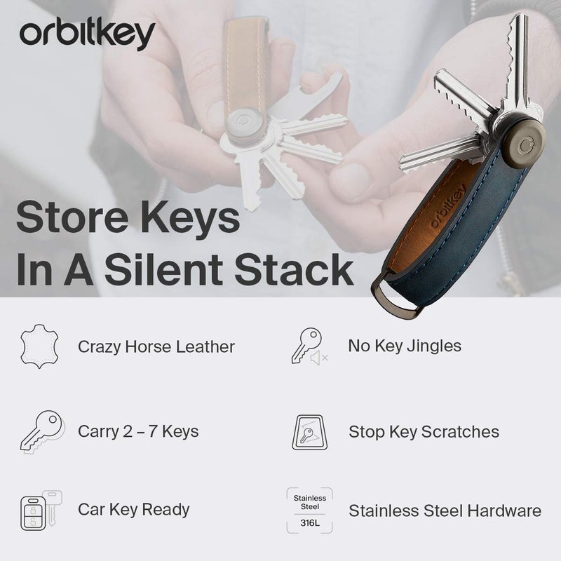 Orbitkey Orbitkey Crazy Horse Leather Key Organizer | Holds up to 7 Keys, Chestnut Brown  - Image 4