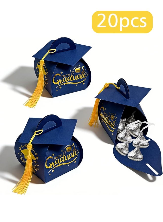 Lemon 20 Pcs Graduation Cap Gift Box Party Decorations Graduation Party Favors Candy Boxes Treat Box with Tassel Table Centerpieces (Blue) - Image 1