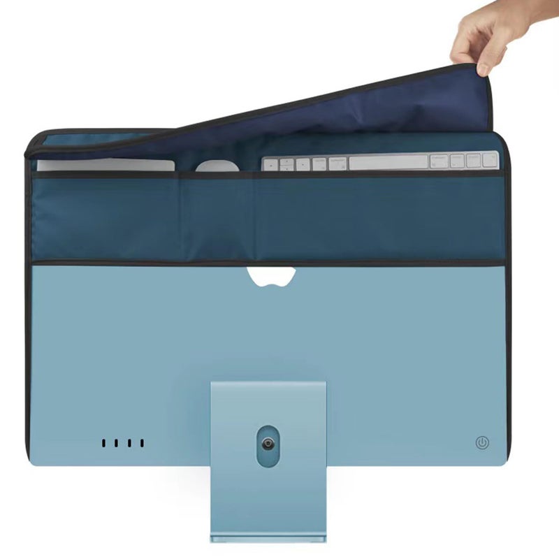 ALHBEJT Monitor Dust Cover for iMac 24 inch PU Leather AntiStatic Dustproof Protective Case for LCDLEDHD Panel Case Computer Sleeve Monitor Dust Cover with Rear Pocket Cyan 24inch - Image 2