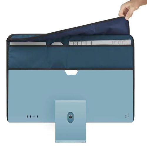 ALHBEJT Monitor Dust Cover for iMac 24 inch PU Leather AntiStatic Dustproof Protective Case for LCDLEDHD Panel Case Computer Sleeve Monitor Dust Cover with Rear Pocket Cyan 24inch - Image 1