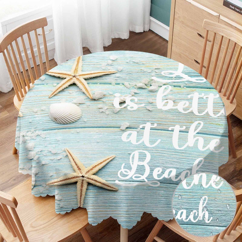 Yibeas Tablecloth Round Life is Better at The Beach Table Cloth Summer Sand Sea Shells Starfishes Table Cover for Dining Room Kitchen Decoration 60inch