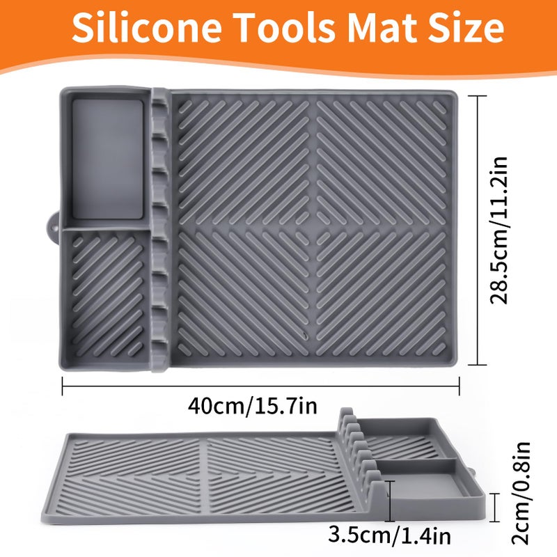 Find law Griddle Mat Barbeque Grill Accessories Tools for Blackstone, Side Shelf Mat Grill Pad for Outdoor Grill Kitchen Counter Spatula Silicone Mat with Drip Pad for Kitchen, Cooking, Countertop (Grey) - Image 2