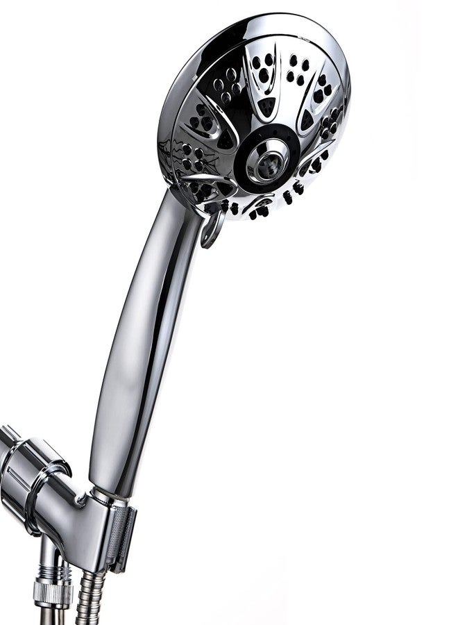 Hongyu High Pressure Shower Head with Handheld 5 Functions Shower Head with 59 Inch Stainless Steel Brass Core Hose and Bracket Rubber Washers, Chrome - Image 1