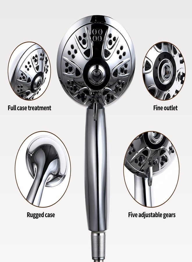 Hongyu High Pressure Shower Head with Handheld 5 Functions Shower Head with 59 Inch Stainless Steel Brass Core Hose and Bracket Rubber Washers, Chrome - Image 4