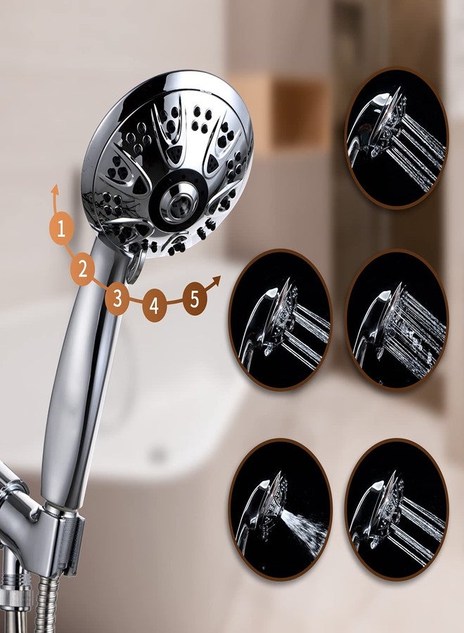 Hongyu High Pressure Shower Head with Handheld 5 Functions Shower Head with 59 Inch Stainless Steel Brass Core Hose and Bracket Rubber Washers, Chrome - Image 3