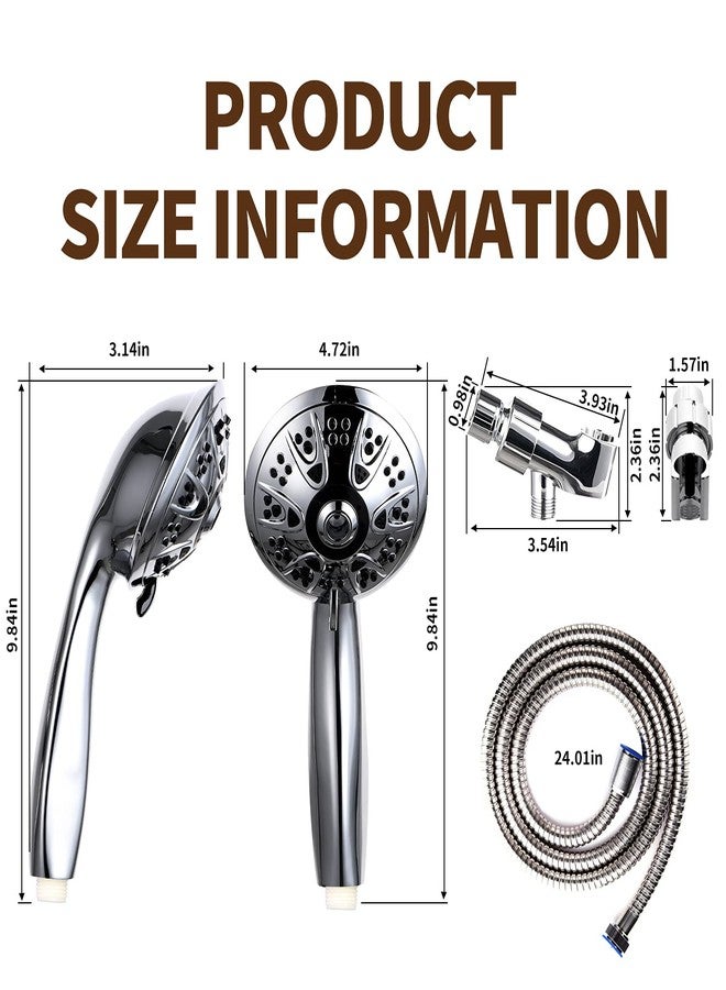 Hongyu High Pressure Shower Head with Handheld 5 Functions Shower Head with 59 Inch Stainless Steel Brass Core Hose and Bracket Rubber Washers, Chrome - Image 5