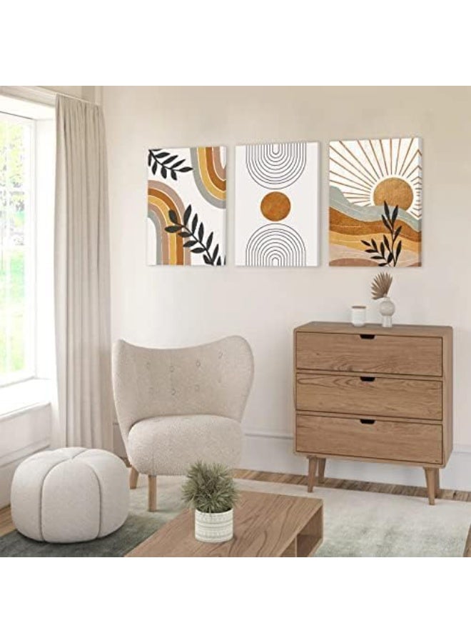 INSIJAM Set Of 3 Framed Canvas Wall Arts Bohemian Art Design Framed Canvas for Living Room Wall Art Prints Framed Neutral Abstract Geometric Prints Orange Rainbow Sun Desert Minimalist Art Canvas Artwork 12" X 16" Ready To Hang - Image 5