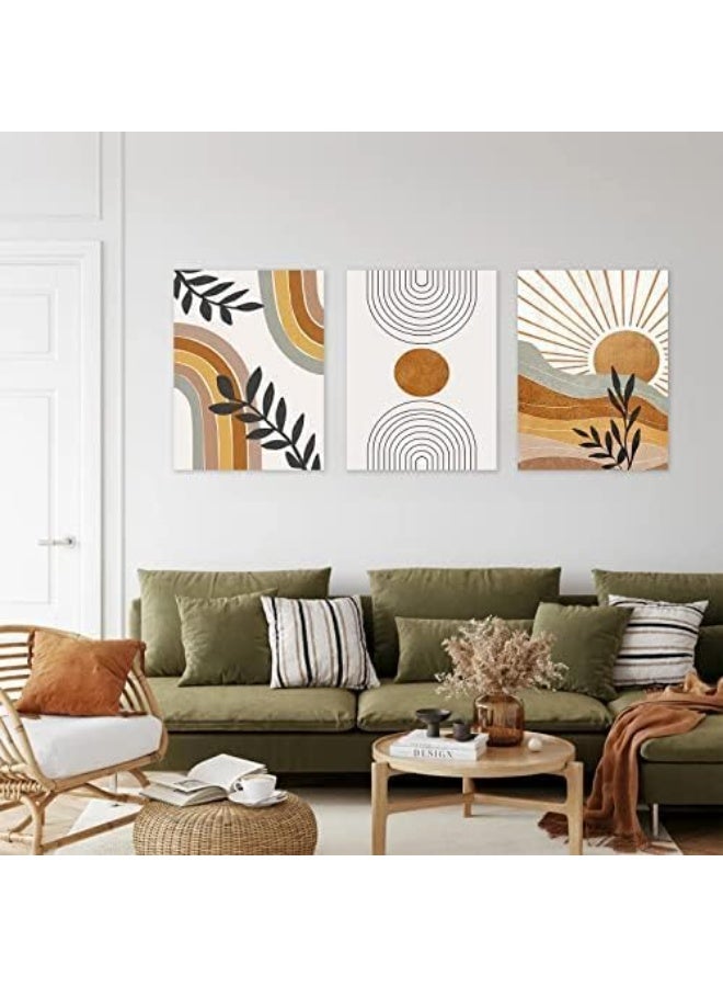 INSIJAM Set Of 3 Framed Canvas Wall Arts Bohemian Art Design Framed Canvas for Living Room Wall Art Prints Framed Neutral Abstract Geometric Prints Orange Rainbow Sun Desert Minimalist Art Canvas Artwork 12" X 16" Ready To Hang - Image 4