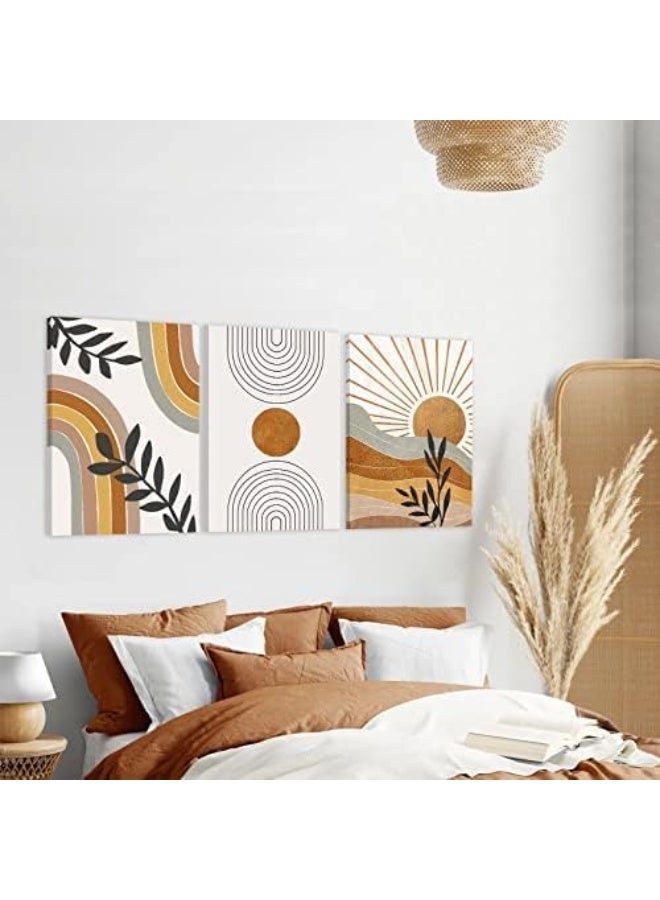 INSIJAM Set Of 3 Framed Canvas Wall Arts Bohemian Art Design Framed Canvas for Living Room Wall Art Prints Framed Neutral Abstract Geometric Prints Orange Rainbow Sun Desert Minimalist Art Canvas Artwork 12" X 16" Ready To Hang - Image 3
