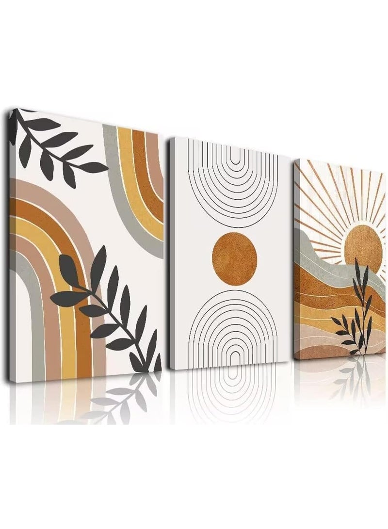 INSIJAM Set Of 3 Framed Canvas Wall Arts Bohemian Art Design Framed Canvas for Living Room Wall Art Prints Framed Neutral Abstract Geometric Prints Orange Rainbow Sun Desert Minimalist Art Canvas Artwork 12" X 16" Ready To Hang - Image 2