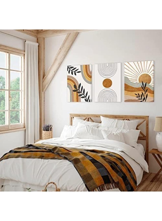 INSIJAM Set Of 3 Framed Canvas Wall Arts Bohemian Art Design Framed Canvas for Living Room Wall Art Prints Framed Neutral Abstract Geometric Prints Orange Rainbow Sun Desert Minimalist Art Canvas Artwork 12" X 16" Ready To Hang - Image 1