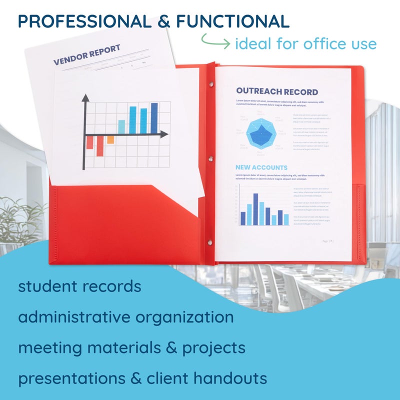 Blue Summit Supplies مجموعة 6 من المجلدات البلاستيكية متعددة الألوان مع 3 دبابيس، مجلدات بلاستيكية للمدرسة، الكلية، المنزل، والعمل، 6 مجلدات بلاستيكية - Image 5