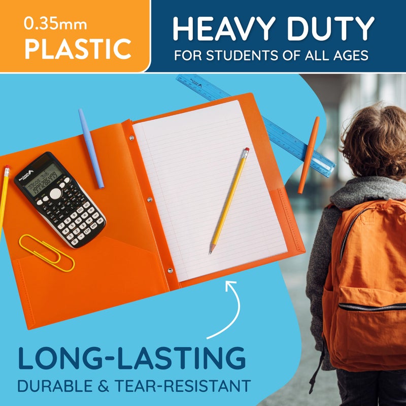 Blue Summit Supplies مجموعة 6 من المجلدات البلاستيكية متعددة الألوان مع 3 دبابيس، مجلدات بلاستيكية للمدرسة، الكلية، المنزل، والعمل، 6 مجلدات بلاستيكية - Image 2