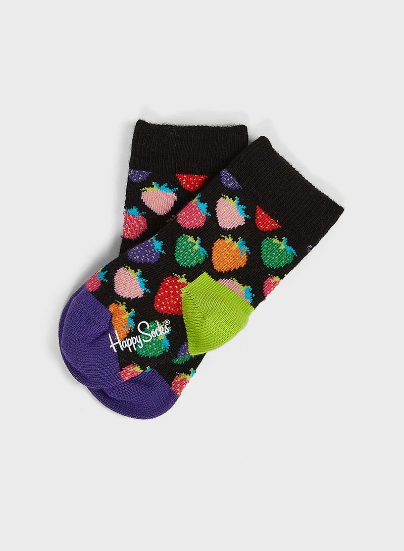 Happy Socks Kids 4 Pack Fruits Print Crew Socks