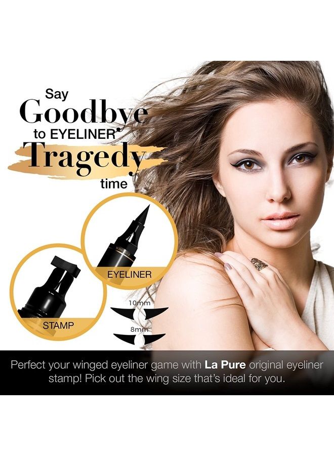 LA PURE Waterproof Eyeliner Stamp - 2 Wingliner Black Make Up Pens, Vamp Style Wing, Smudgeproof & Sweatproof, Perfect Cat Eye Look, Winged Long Lasting Liquid Eye Liner Pen, Eyeshadow, No Dipping… - Image 1